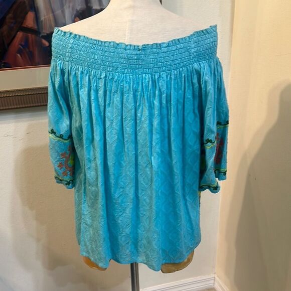 MODAPOSA Floral Embroidered Off-Shoulder Top - Blue Size Small - Picture 10 of 14